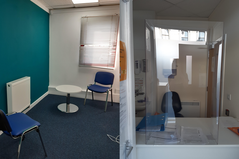 A meeting room and a harm reduction room